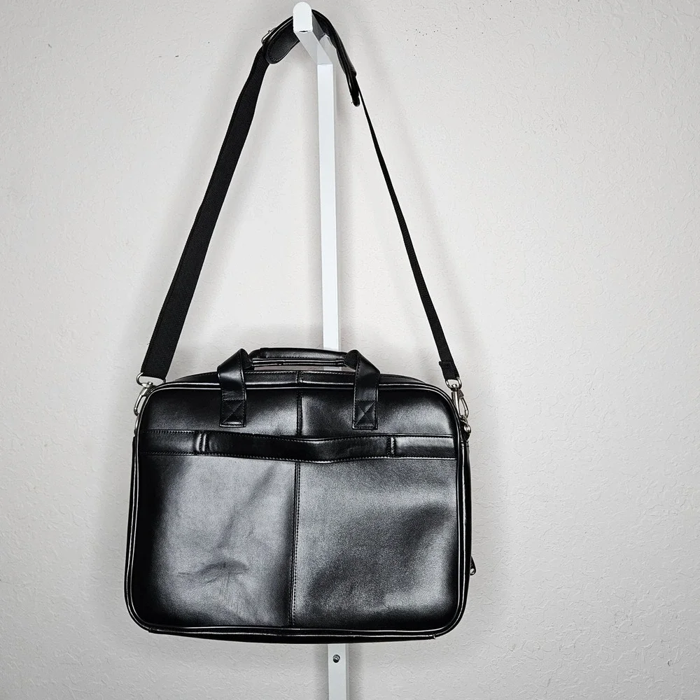 Samsonite Leather Slim Briefcase Laptop Bag Black‎ Business Travel Shoulder NWT